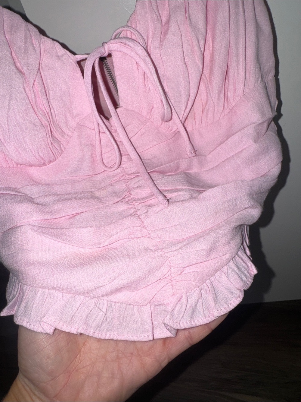 Pink Ruched Tie-Front Cropped Cami - Picture 3 of 5